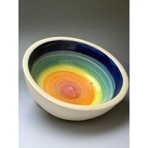 Handmade Ceramic Rainbow Bowl – Small Serving Dish with Vibrant Glazed Interior